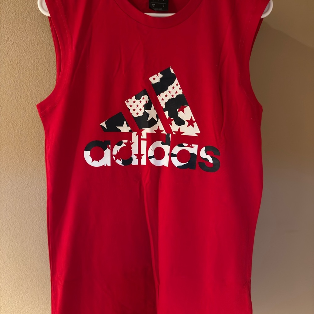 Adidas Red Athletic Tank Top with Camouflage Logo